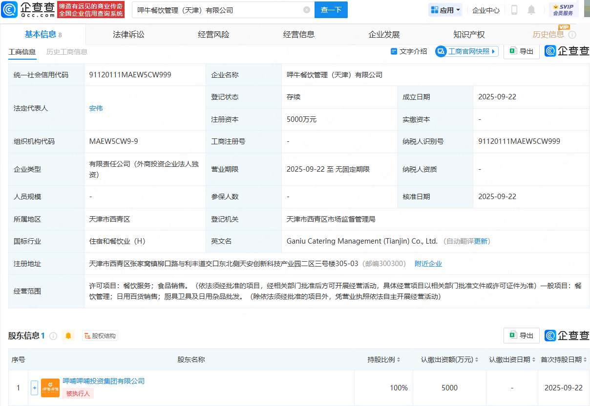 呷哺呷哺天津設立新公司，注資5000萬拓展廚具衛具及日用雜品批發業務